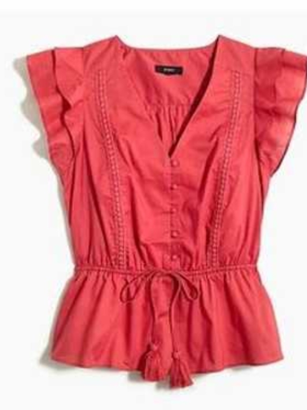 J. Crew Coral Pink Button-Front Tie-Waist Blouse
